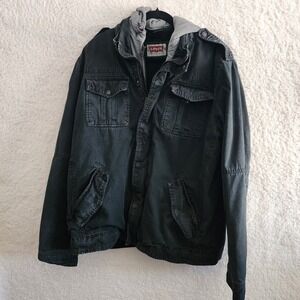 Women's Black And Gray Levi Hooded Field Jacket Size XL